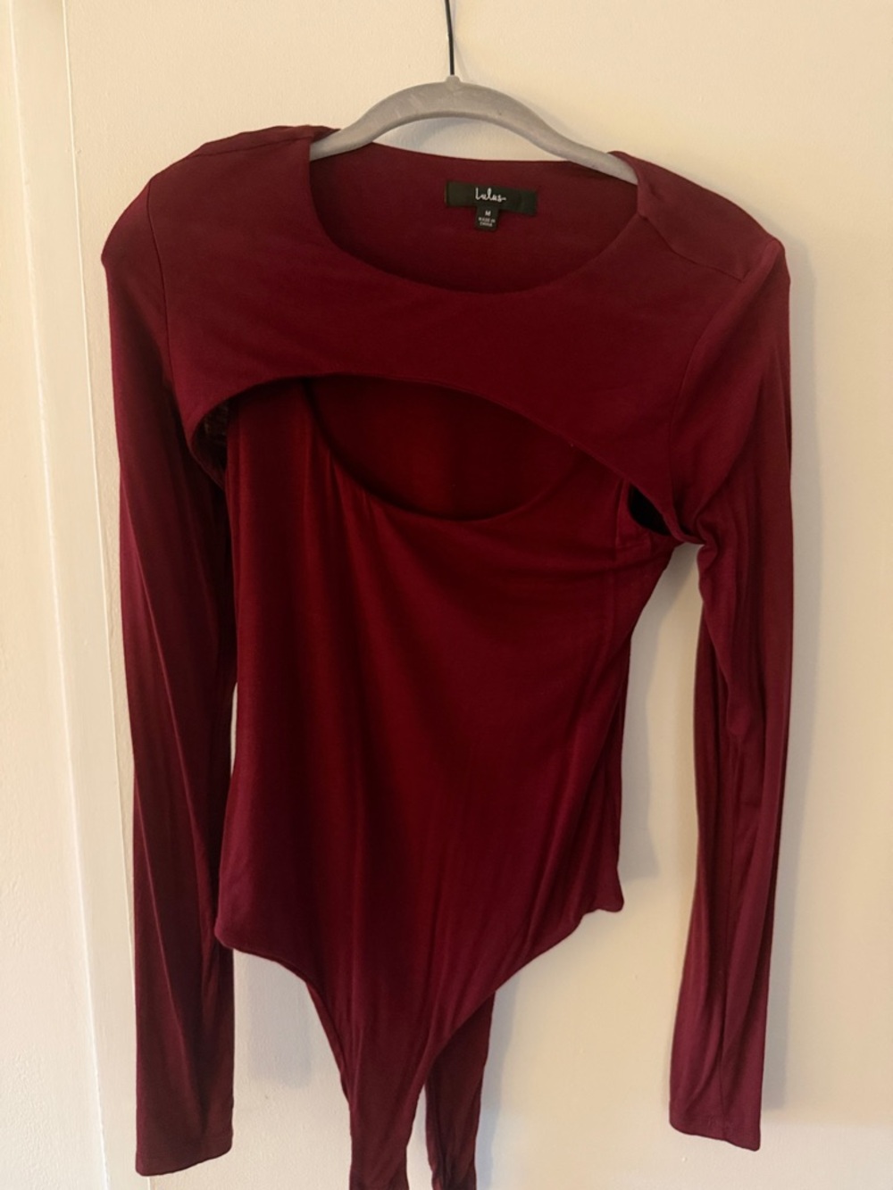 Lulus Burgundy Long-Sleeve Bodysuit with Cutout